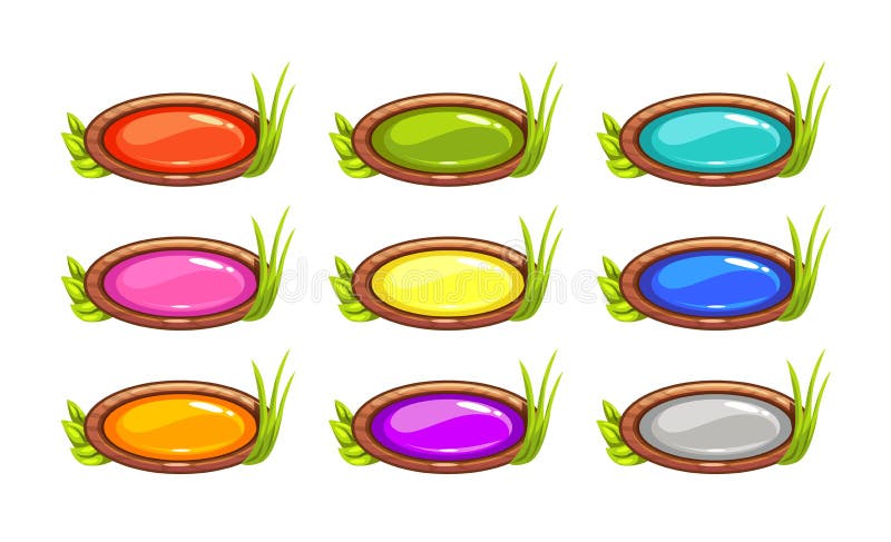 Boutons ovales de vecteur de bande dessinée longs réglés illustration stock Boutons ovales de vecteur de bande dessinée longs réglés illustration stock