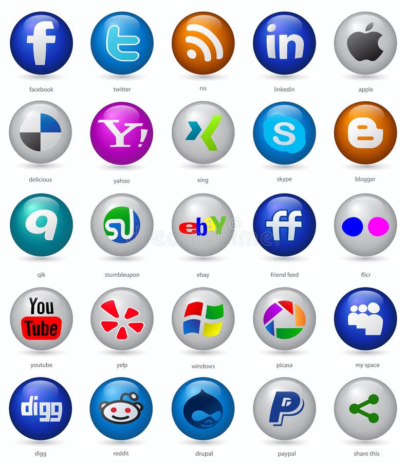 Boutons sociaux de medias réglés illustration libre de droits Boutons sociaux de medias réglés illustration libre de droits