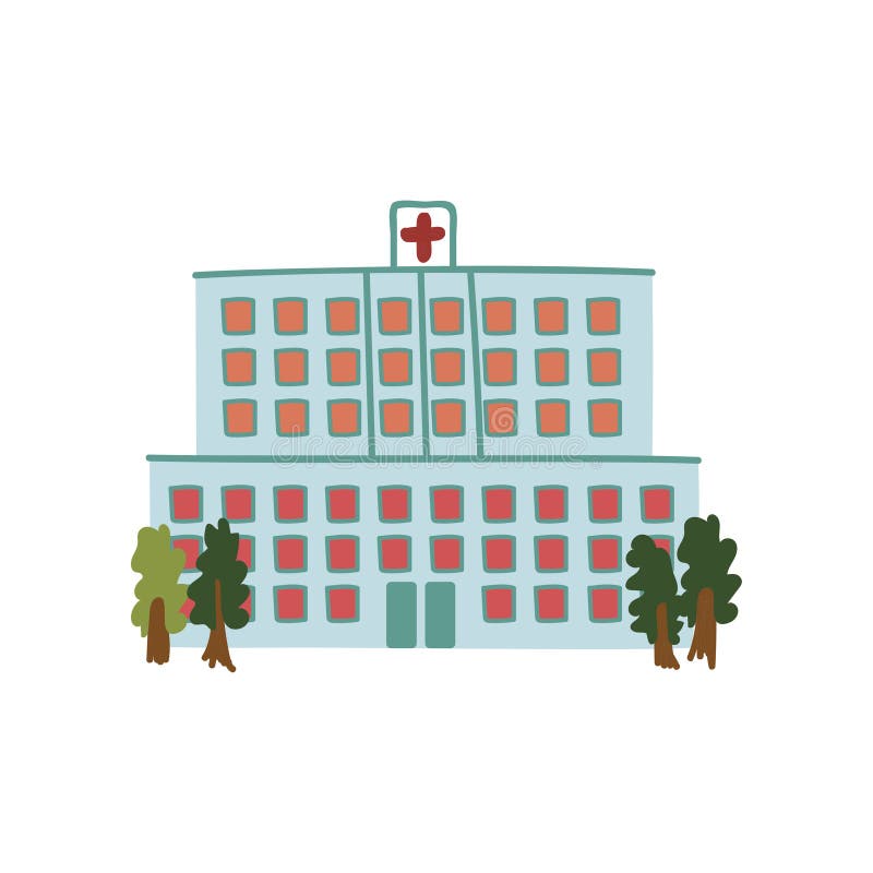 Bouw van de het ziekenhuis de Openbare Stad, Front View Cartoon Vector Illustration royalty-vrije illustratie Bouw van de het ziekenhuis de Openbare Stad, Front View Cartoon Vector Illustration royalty-vrije illustratie