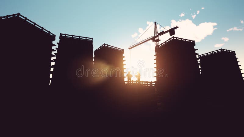 Bouwvakker die blauwdrukken bekijkt stock illustratie Bouwvakker die blauwdrukken bekijkt stock illustratie