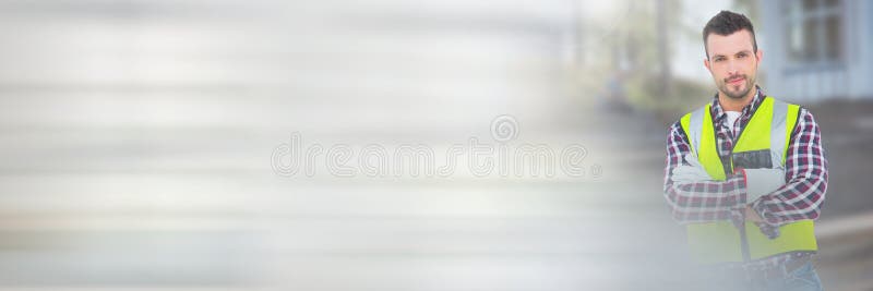 Bouwvakker voor bouwwerf met overgangseffect stock fotografie Bouwvakker voor bouwwerf met overgangseffect stock fotografie