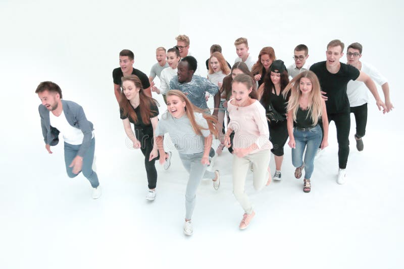 Bovenaanzicht een groep jongeren die samenkomen royalty-vrije stock afbeeldingen Bovenaanzicht een groep jongeren die samenkomen royalty-vrije stock afbeeldingen