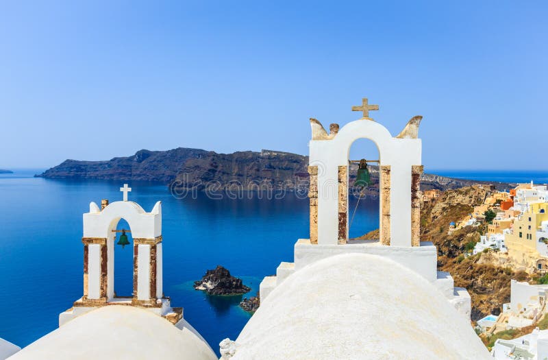 Bovenkant van kerk, Santorini royalty-vrije stock foto's