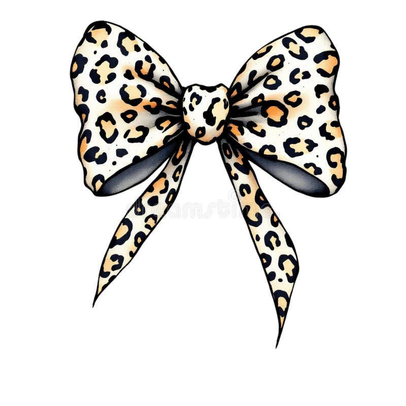 Bow features a leopard print pattern, showcasing a combination of tan and black spots royalty free illustration