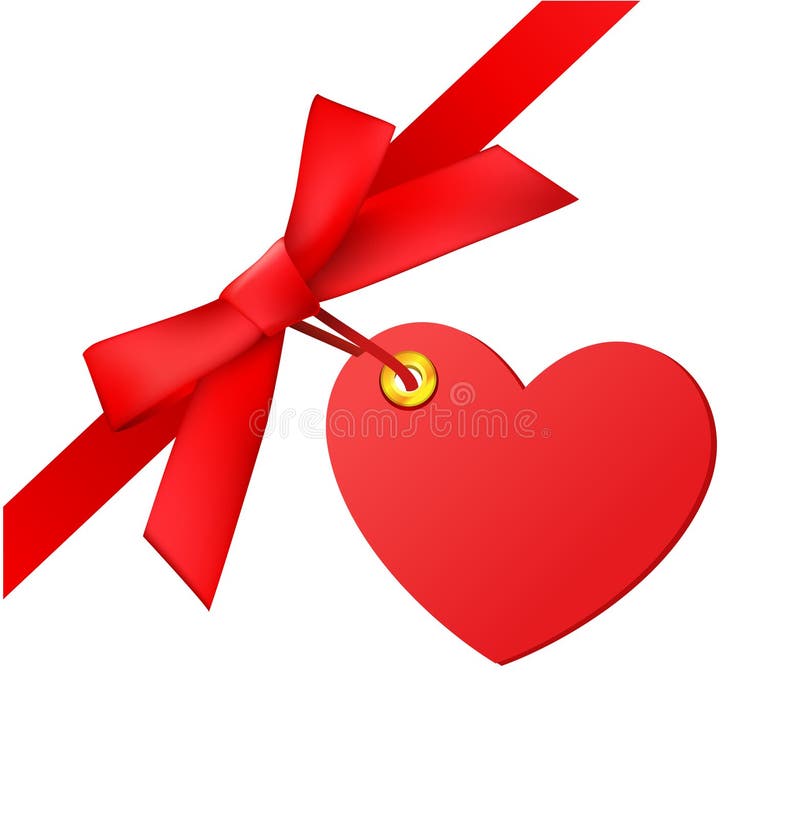 Bow with heart shaped tag. Shaped gift vectors