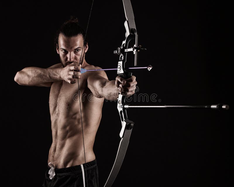Bow-hunter with a modern compound bow stock photos Bow-hunter with a modern compound bow stock photos