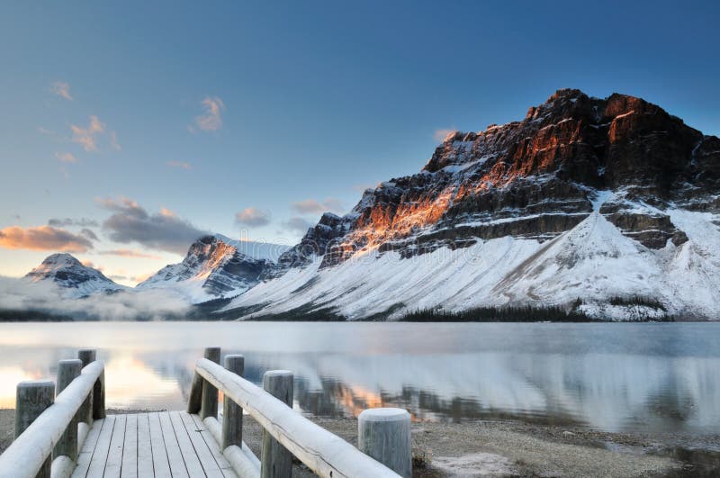 Bow Lake Sunrise, Banff National Park Stock Image Image of snow, park