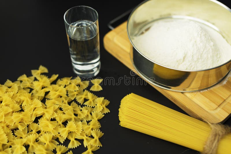 Bow pasta and spaghetti on the whiteboard for drawing. Italian pasta spaghett stock images, royalty-free photos and pictures