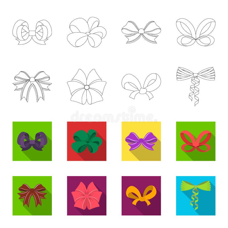 Bow, ribbon, decoration, and other web icon in outline,flat style. Gift, bows, node, icons in set collection.