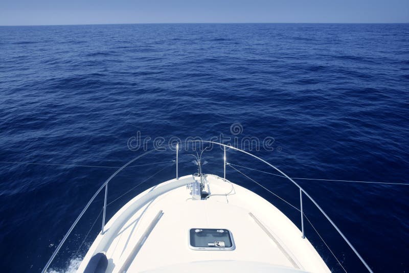 Bow of yacht white boat cruing the blue sea