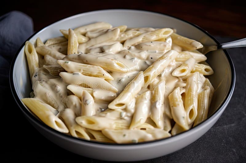 Bowl of Alfredo Sauce and Penne, Ready for Tossing Stock Photo - Image ...