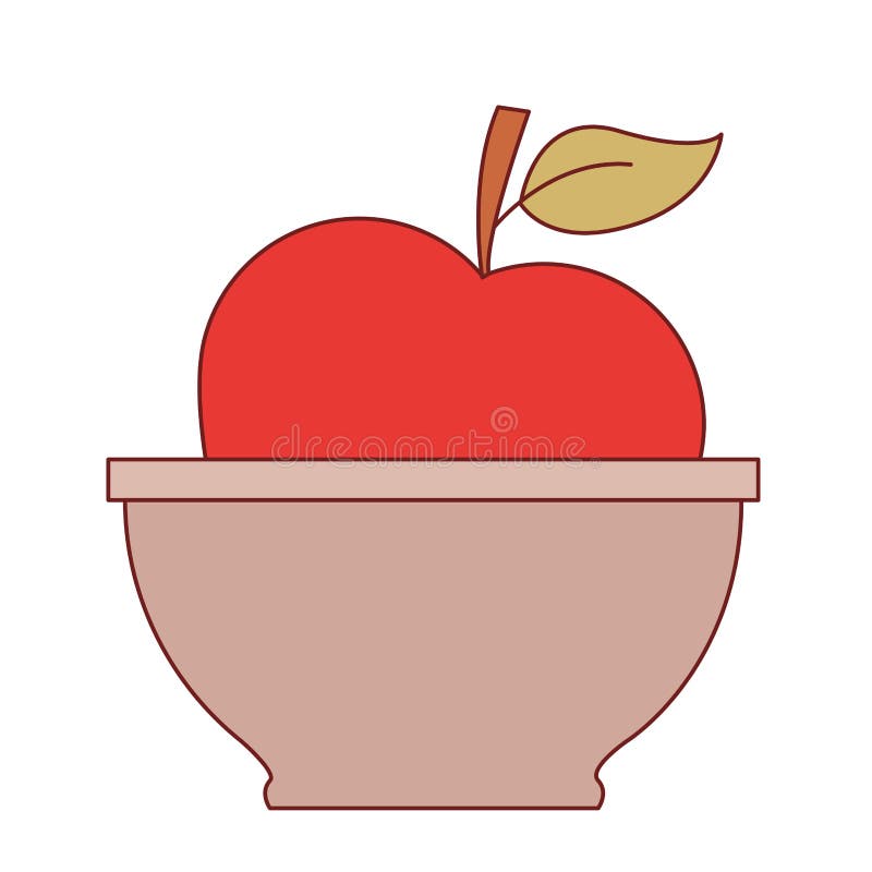 Bowl with apple close up in colorful silhouette with brown contour royalty free illustration Bowl with apple close up in colorful silhouette with brown contour royalty free illustration