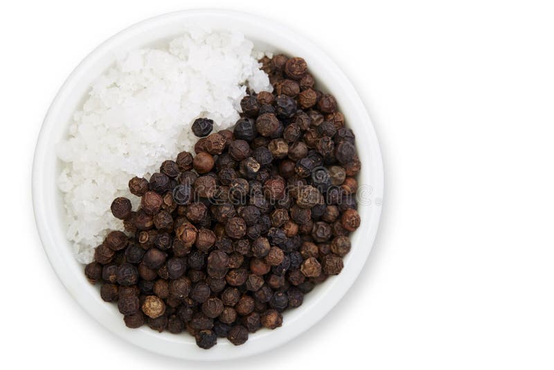 Bowl of Black Pepper with Salt on White Stock Image Image of white