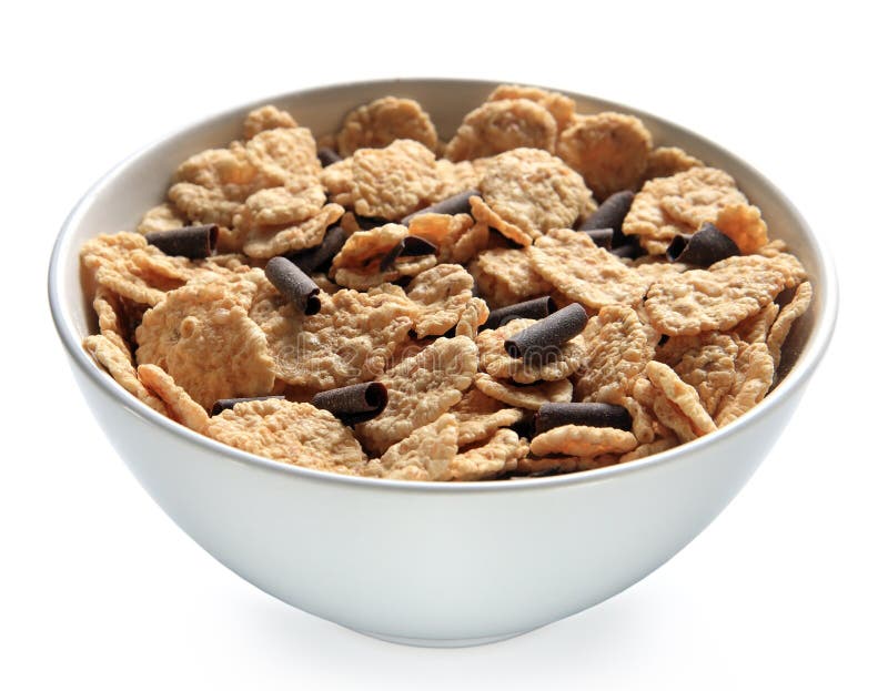 Bowl of bran cereal with chocolate curls royalty free stock images Bowl of bran cereal with chocolate curls royalty free stock images
