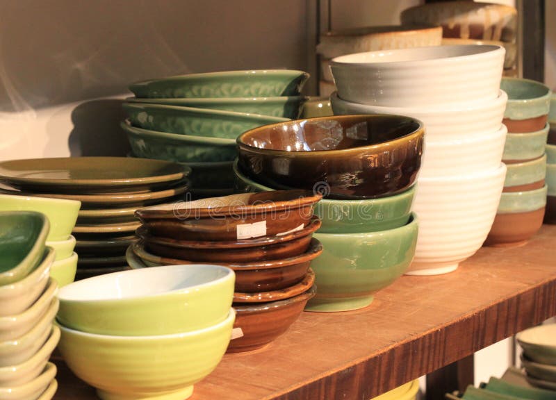 Bowl Ceramic Pottery Stacked In Store Shelf Hand Made ...