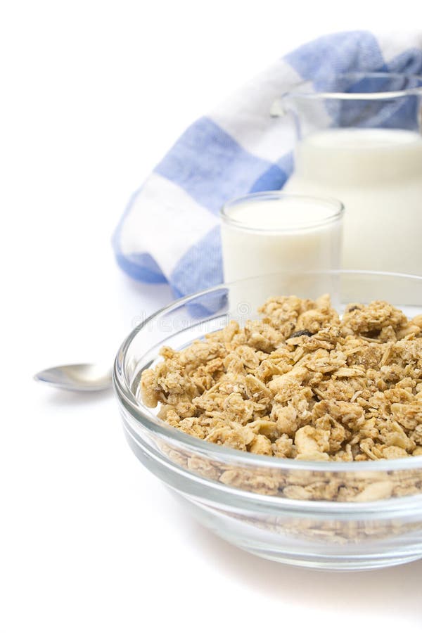 Bowl of Cereal with a Jug of Fresh Milk Stock Image Image of glass