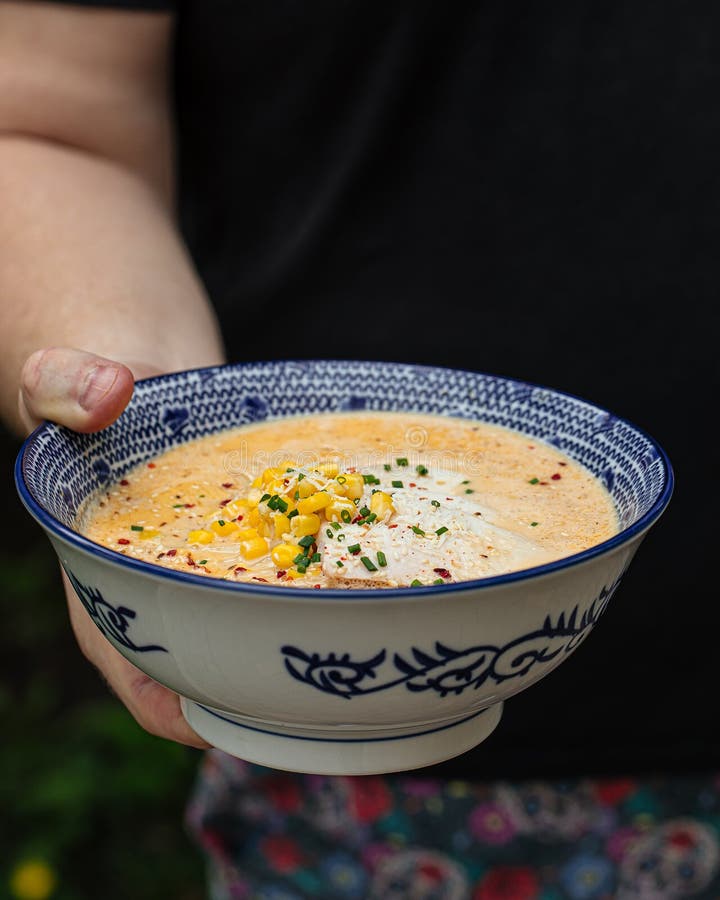 Bowl of Cheese Ramen Noodle Soup with Corn Stock Image Image of