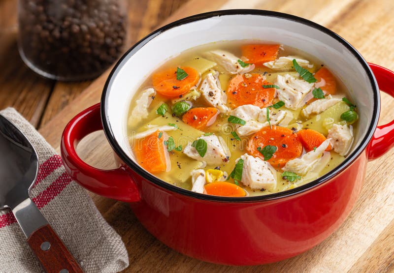 Bowl of Chicken Noodle Soup Stock Photo - Image of supper, vegetable ...