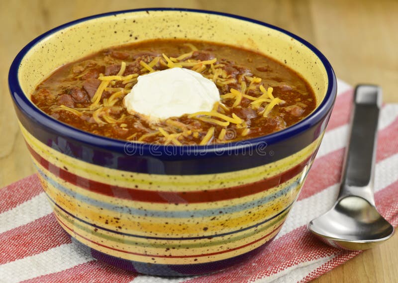 Bowl of Chili with Cornbread Stock Photo Image of food, delicious