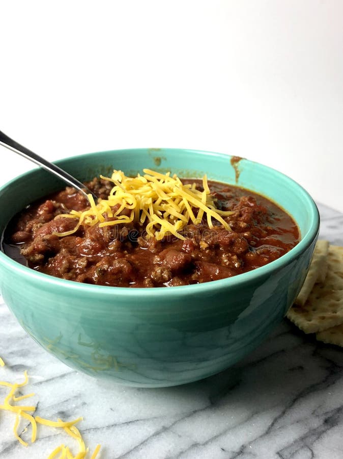 Bowl Of Homemade Chili With Shredded Cheddar Stock Image - Image of ...