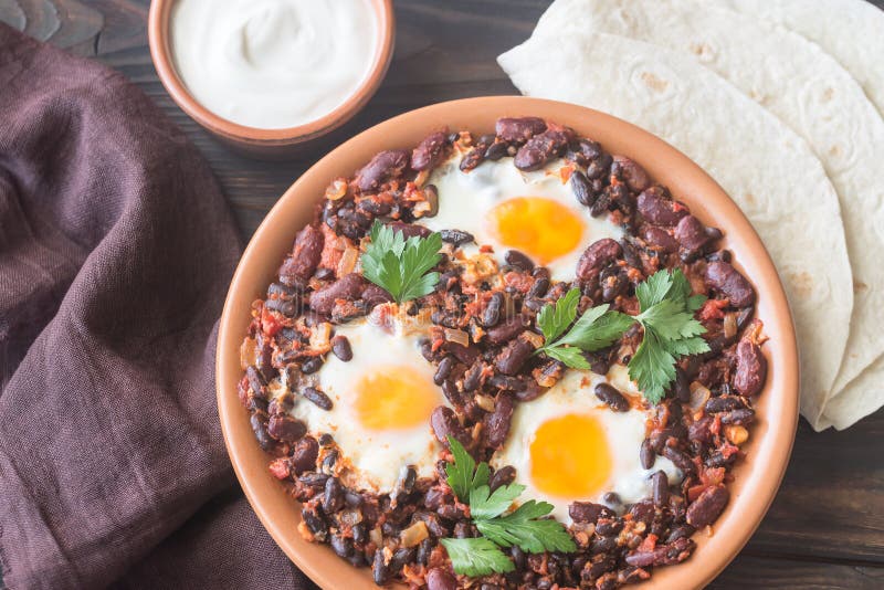 Bowl of Chipotle Bean Chili with Baked Eggs Stock Photo Image of baked, macro 96701038