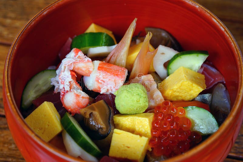 Bowl of Chirashi Sushi Over Rice Stock Photo Image of healthy, asian