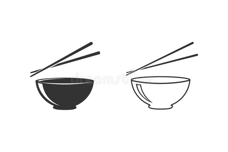 Bowl and chopsticks line icon flat style. Vector