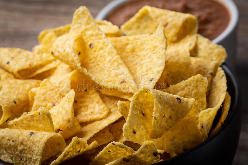 Bowl of Corn Tortilla Chips and Salsa Stock Image Image of public