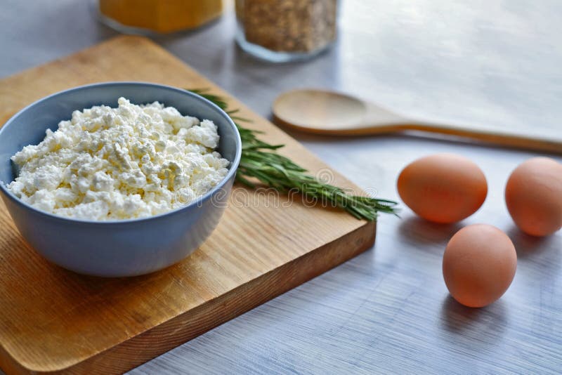 Bowl with Cottage Cheese and Eggs on a Table. Rustic Food Stock Image Image of diet, cooking