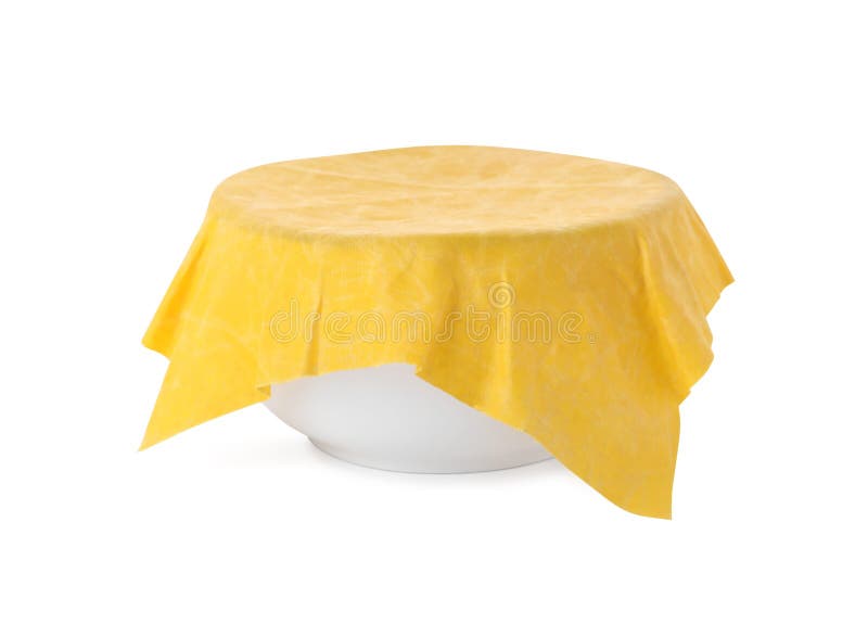Bowl covered with beeswax food wrap isolated on white. Bowl covered with beeswax food wrap on white stock photos