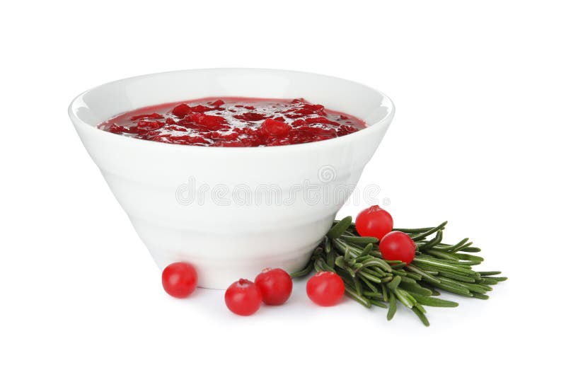 Bowl of Cranberry Sauce with Rosemary on White Stock Image Image of
