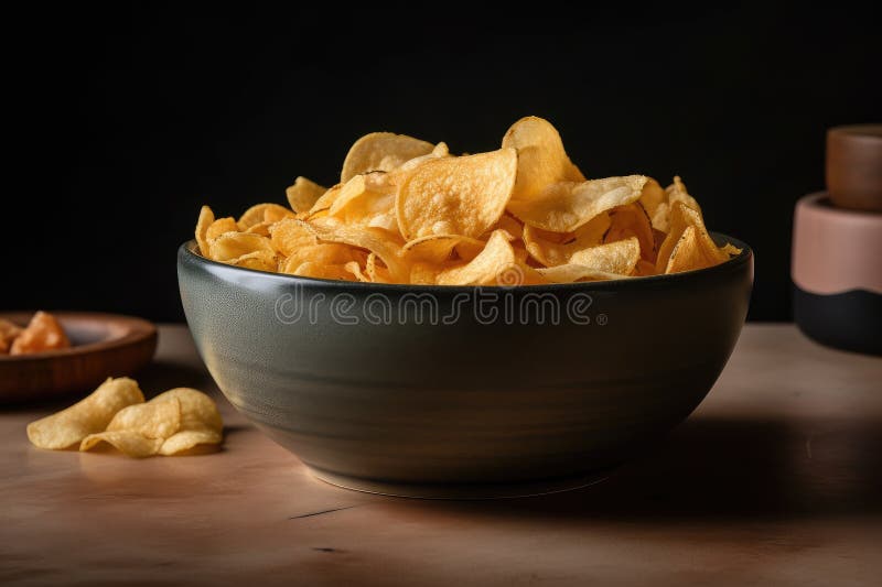 Bowl of Crispy and Crunchy Chips, Ready for Munching Stock Image