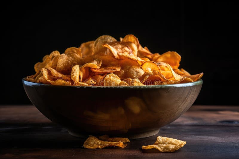 Bowl of Crispy and Crunchy Chips, Ready for Munching Stock Photo