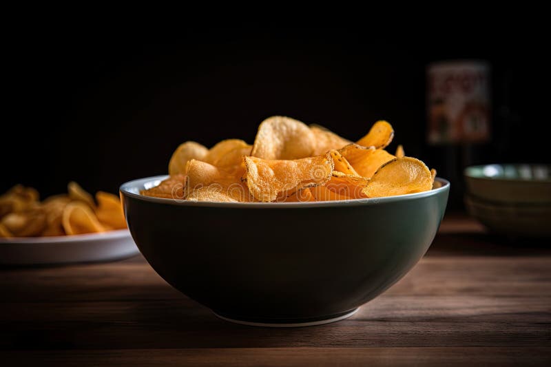 Bowl of Crispy and Crunchy Chips, Ready for Munching Stock Photo