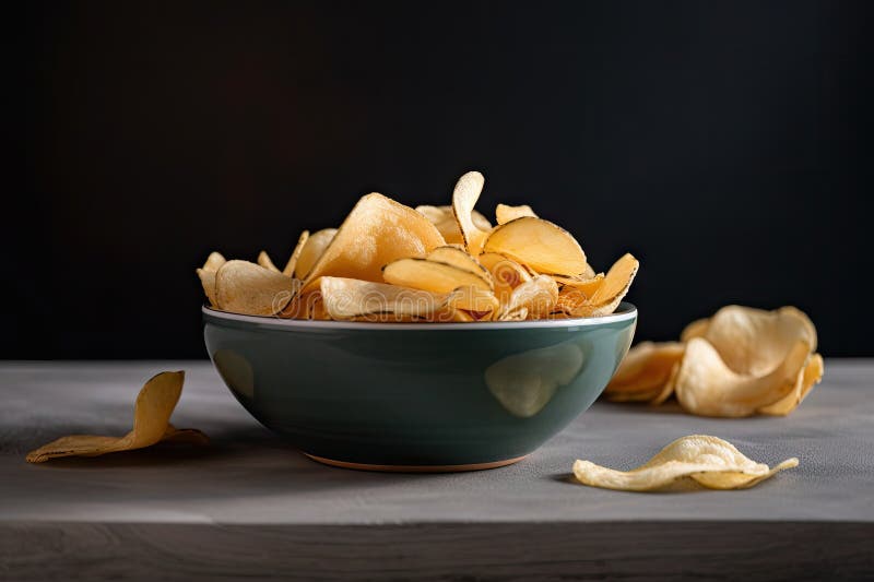 Bowl of Crispy Potato Chips, Ready for Snacking Stock Photo Image of