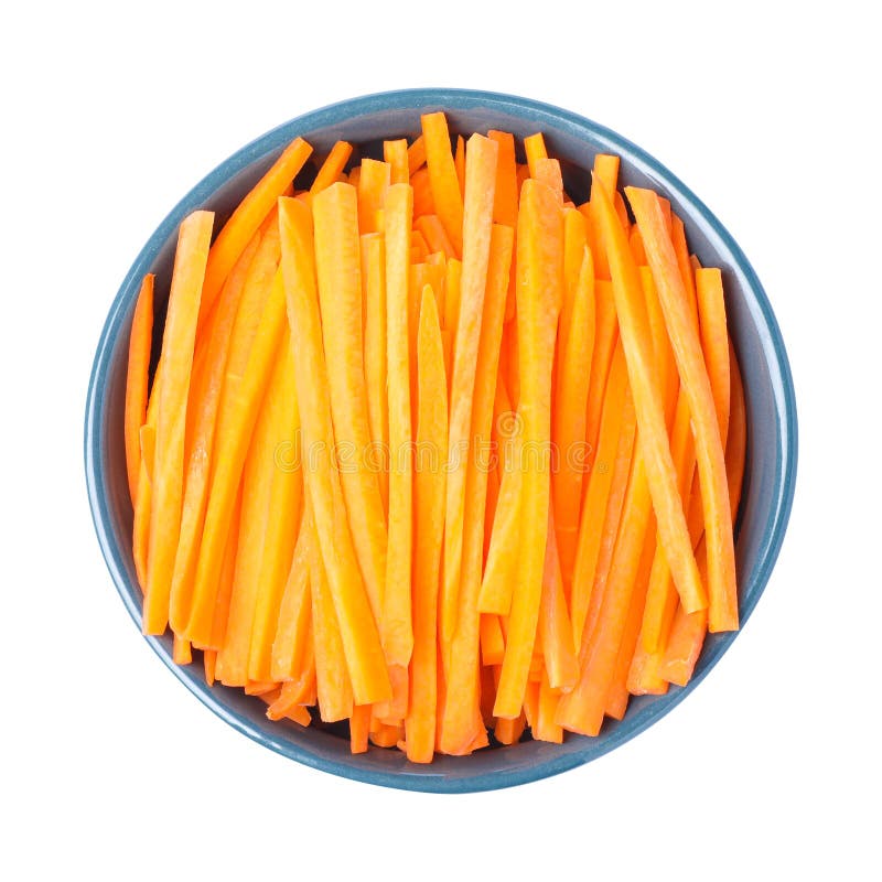 Bowl of Delicious Carrot Sticks Isolated on White Stock Photo Image