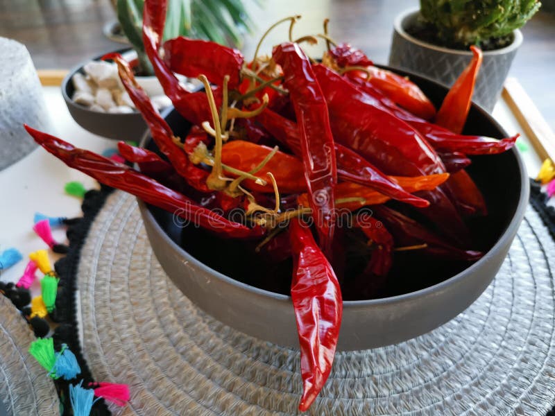 Bowl with dried red hot peppers