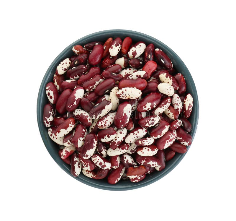 Bowl with Dry Kidney Beans Isolated on White, Top View Stock Image