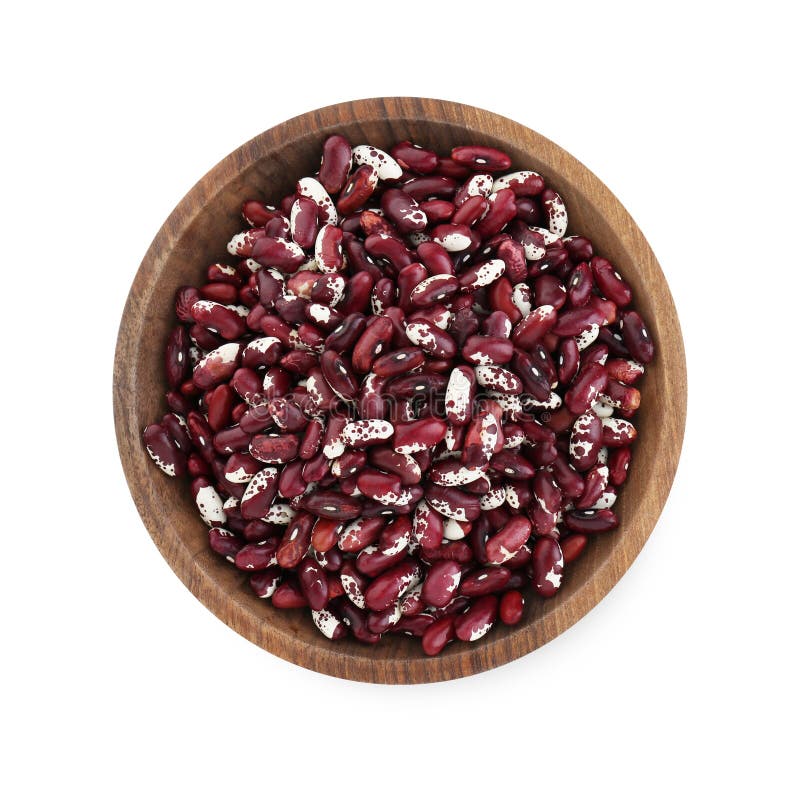 Bowl with Dry Kidney Beans Isolated on White, Top View Stock Photo