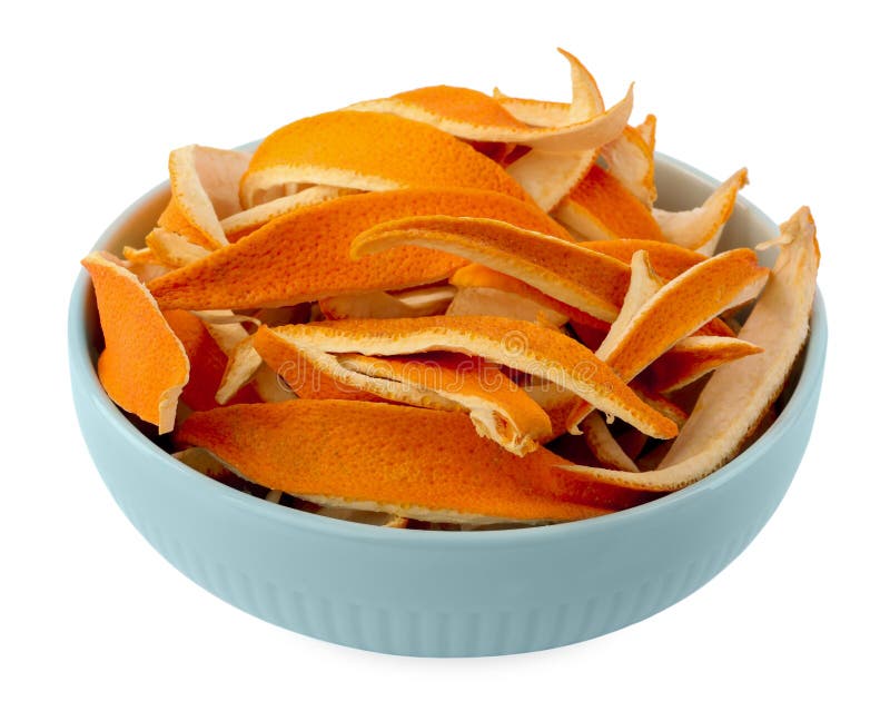 Bowl with Dry Orange Peels Isolated on White Stock Image Image of