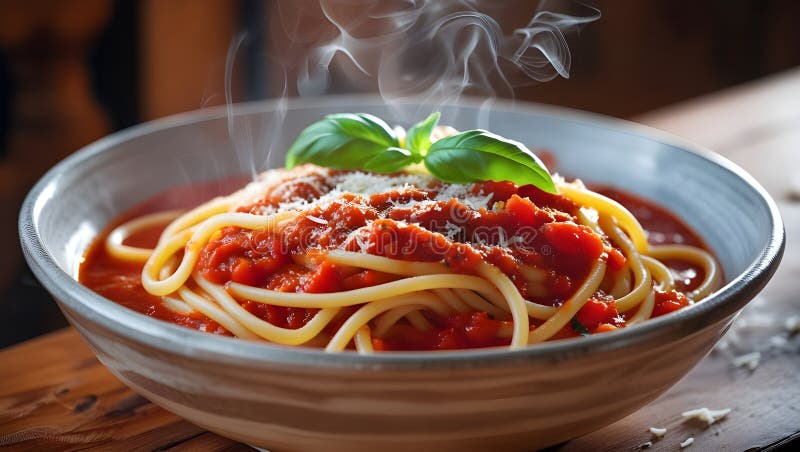 A Bowl of Fresh Pasta with Tomato Sauce, Italian Cuisine Stock
