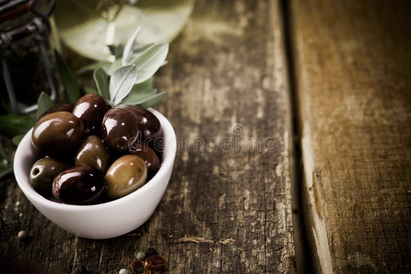 Bowl of Fresh Whole Black Olives Stock Photo Image of rustic, snack