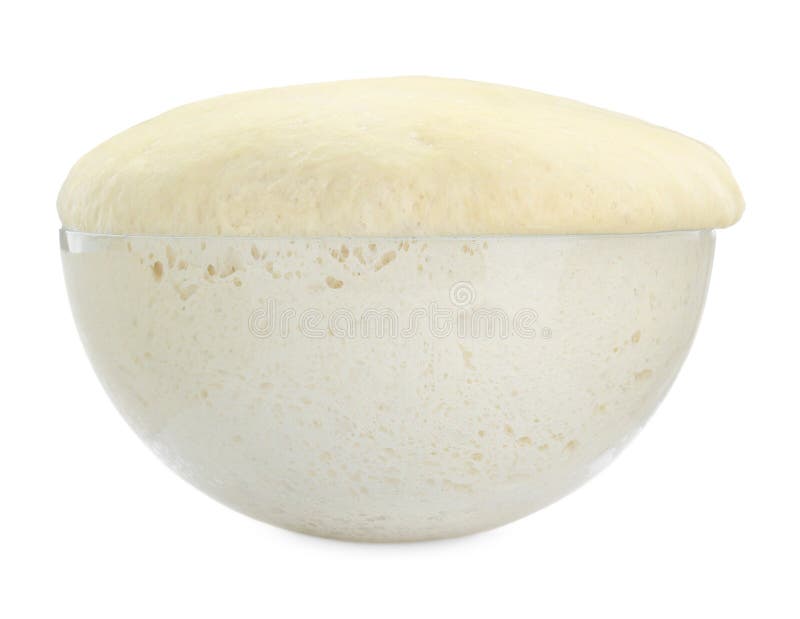 Bowl of fresh yeast dough isolated on white. Raw fresh yeast dough stock images, royalty-free photos and pictures