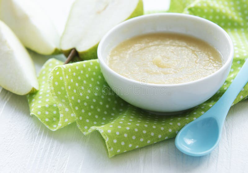 Bowl with Fruit Baby Food and Pears Stock Image Image of meal