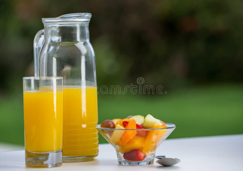 Bowl of Fruit Salad with Orange Juice Stock Image Image of morning