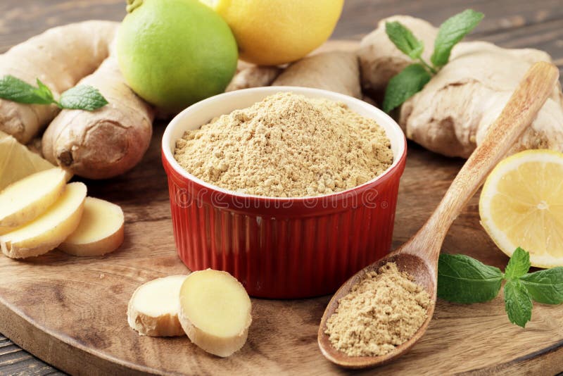 A Bowl Full of Dry Ginger, with Fresh Ginger, Lemon Stock Image Image
