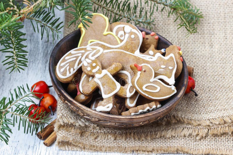 Bowl of Gingerbread Cookies. Traditional Christmas Recipe Stock Image