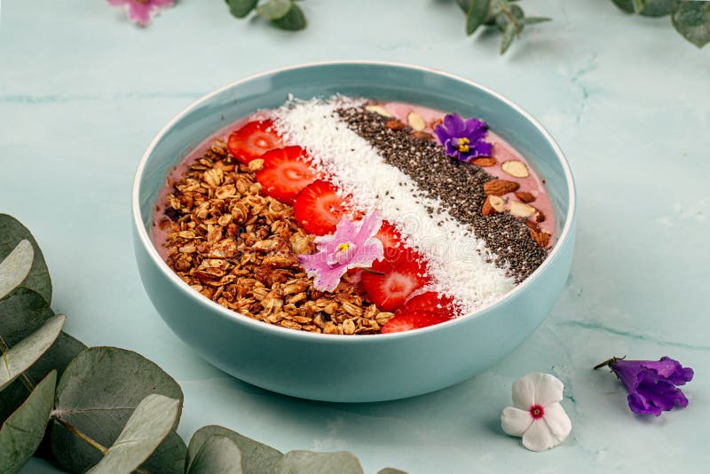 Granola Yogurt with Chia Seeds and Strawberries Stock Photo Image of