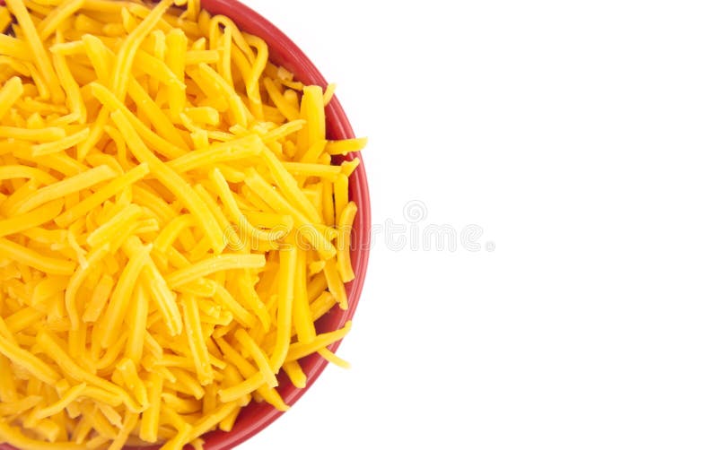 Bowl of Grated Cheddar Cheese on a White Background Stock Image - Image ...