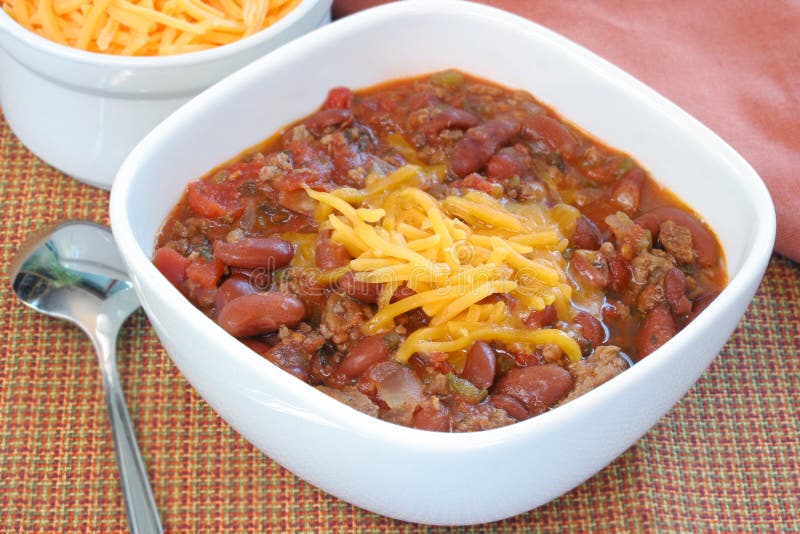 Bowl of Homemade Chili with Shredded Cheddar Stock Image - Image of ...